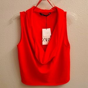 NWT- Zara red cowl neck top